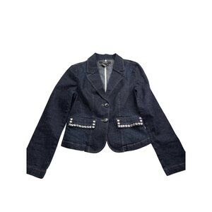 Vintage Y2K Rampage Womens Denim Blazer Jacket M Rhinestone Embellished Pockets